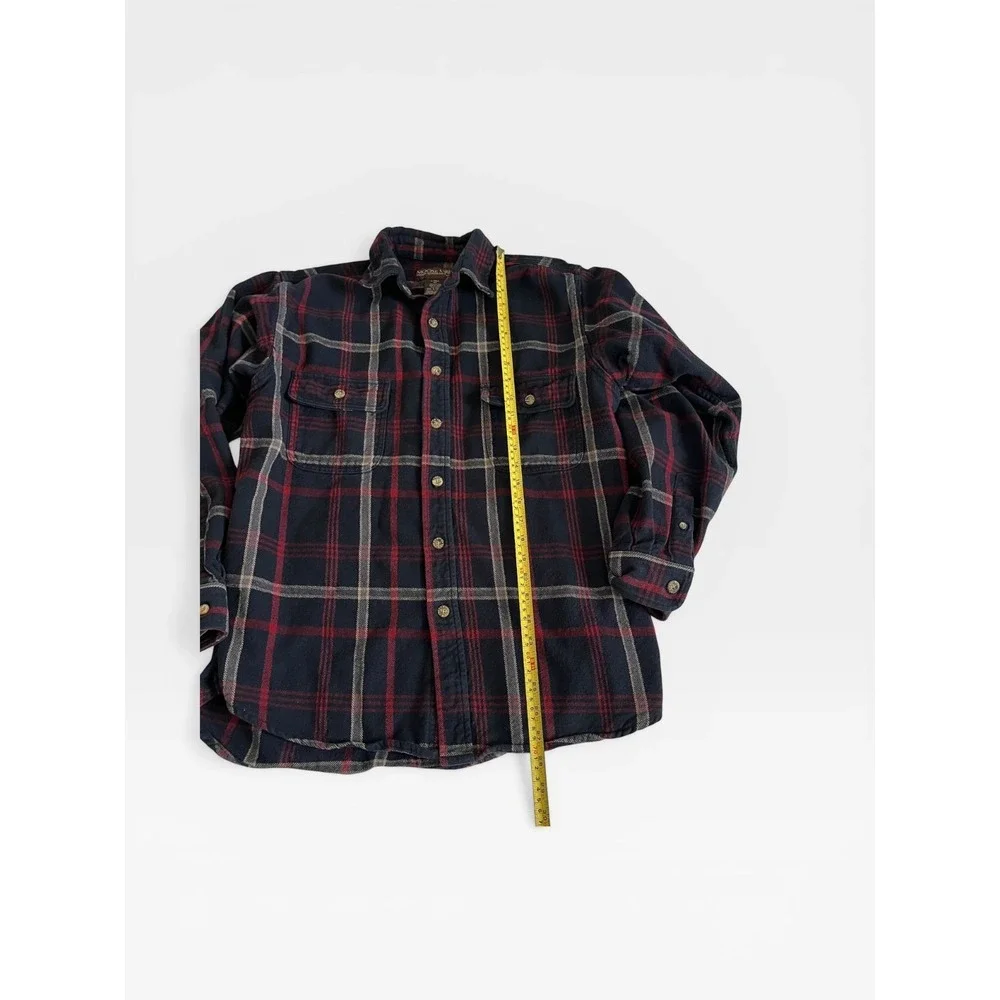 Moose Creek Mens Large Tall Flannel Shirt Navy Red Plaid Cotton Button Down - Picture 7 of 10